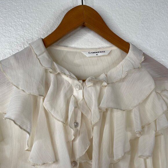 Commense Women's Ruffles Semi Sheer Romantic Fairy Boho Top Ivory Size XL - Picture 4 of 13
